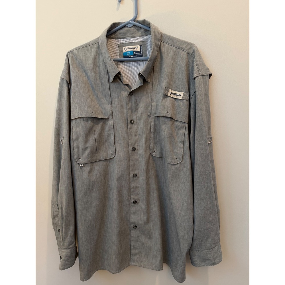Magellan Outdoors Fish Gear Shirt Mens XL Grey Vented Long Sleeve Fishing Top